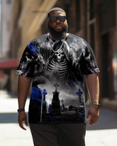 Men's Big & Tall 3D Viking Skull Graphic Short Sleeve Crew Neck T-Shirt
